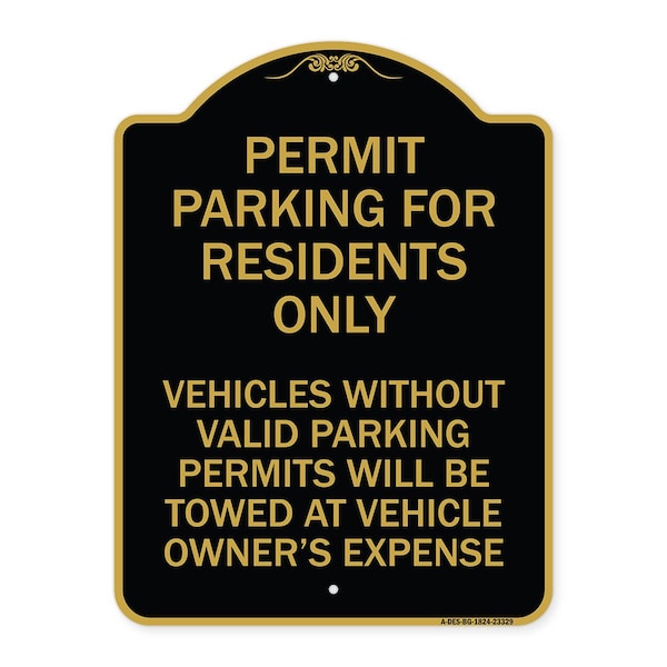 Signmission Permit Parking for Residents Vehicles w/o Valid Parking Permits Towe Alum, 18" x 24", BG-1824-23329 A-DES-BG-1824-23329 - main